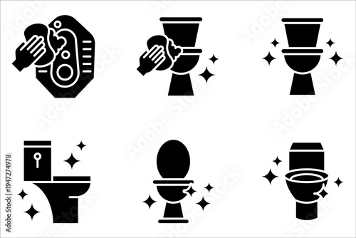 Toilet cleaning icon set. Bathroom cleaning on white background