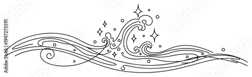 Stylized ocean waves with stars in clean line art style