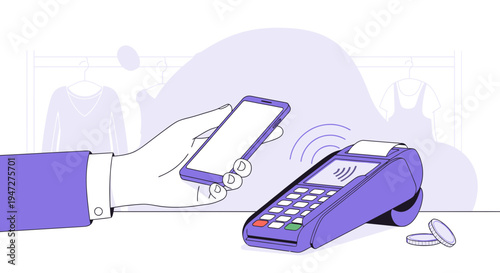 Contactless payment with smartphone and credit card terminal in a store