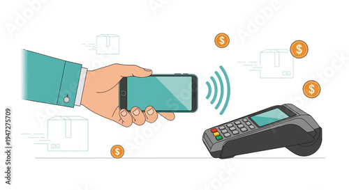 Contactless payment with smartphone and credit card terminal, online shopping concept