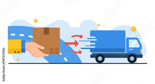 Delivery truck receiving package from hand, logistics and shipping concept