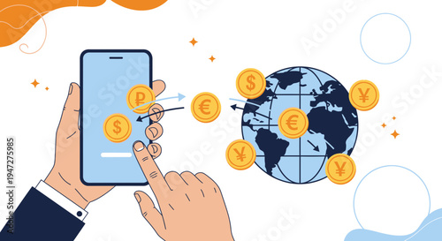 Global Mobile Money Transfer: Smartphone Sending Currency Around the World