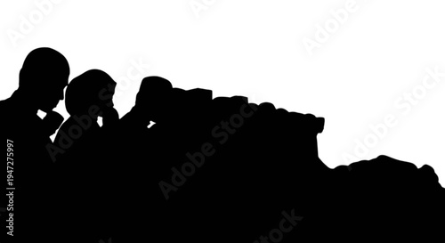 Silhouettes of people watching a scenic landscape together