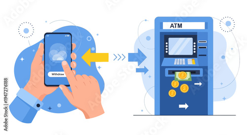 Mobile Banking App for ATM Withdrawal and Payment, Digital Finance Concept