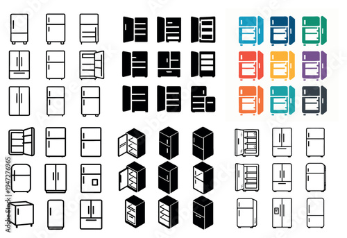 Kitchen appliance icons with refrigerator freezer door minimal