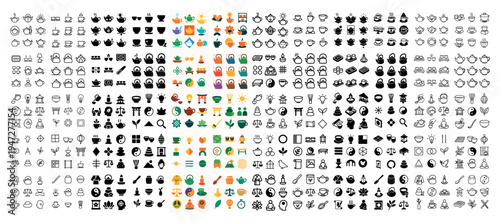 Beverage icons with cup teapot kettle colorful flat