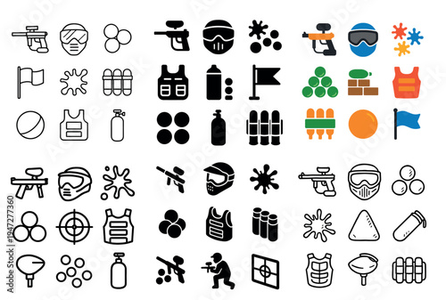 Sports icons with paintball gun mask and vest flat