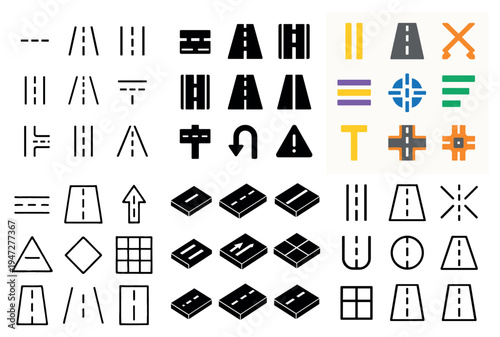 Transport icons with road lane arrow minimal