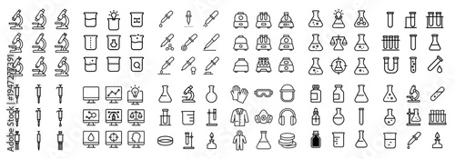 Laboratory icons with microscope beaker pipette outline