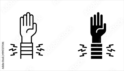 Arm swelling icon set. Rash on hand on white background
