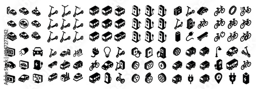 Urban transport icons with scooter bus bicycle solid