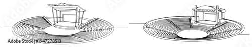 Open air theater arena and amphitheater structure in minimalist line art style