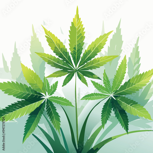 Green cannabis leaves illustration on a light background for various uses