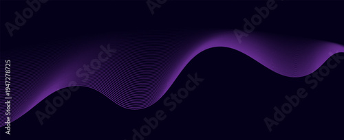 Dark abstract background with glowing wave. Shiny moving lines design element. Elegant dynamic wavy lines. Modern futuristic technology concept. Vector