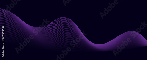 Dark abstract background with glowing wave. Shiny moving lines design element. Elegant dynamic wavy lines. Modern futuristic technology concept. Vector