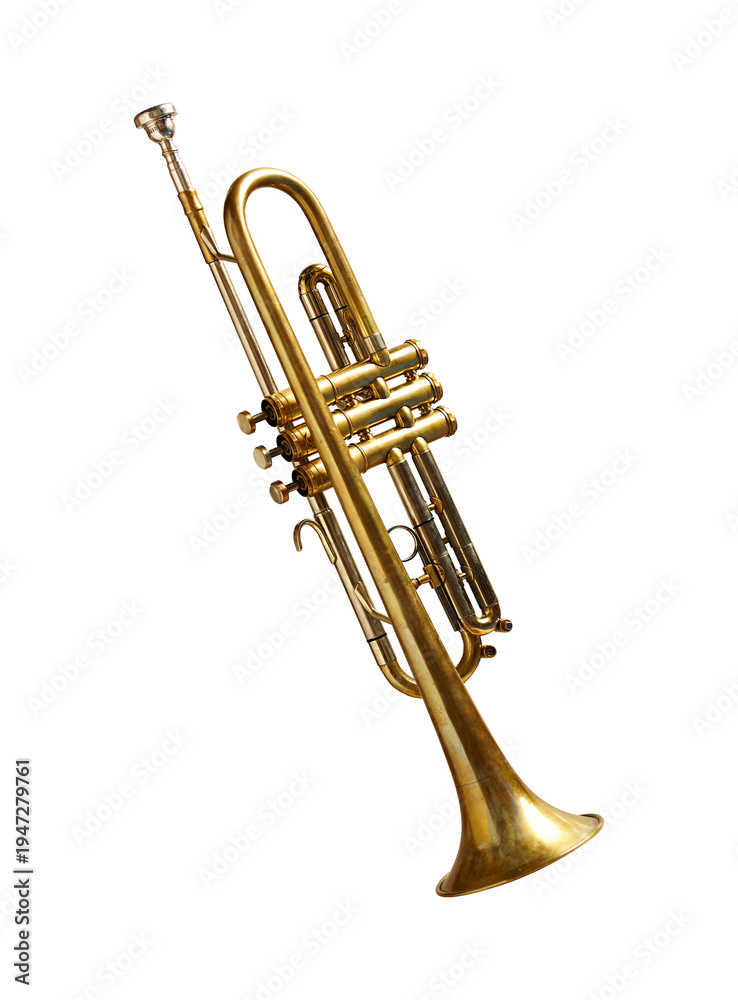 Fototapeta premium Golden Jazz Trumpet Musical Instrument Isolated PNG