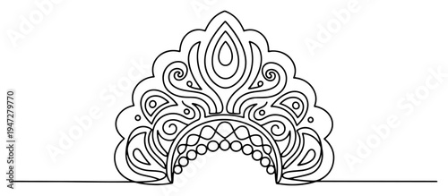 Traditional Russian kokoshnik headdress with ornamental patterns in continuous line art style