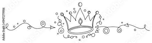 Royal crown with decorative arrows and swirling bubbles in whimsical line art style