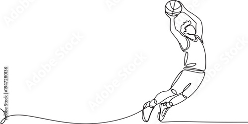 Basketball player in mid-air dunking the ball jump