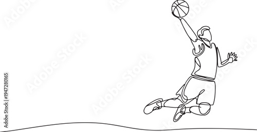 Basketball player in mid-air with ball for a dunk jump