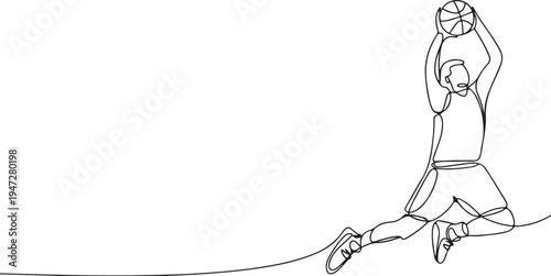 Basketball player leaping to perform a dunk jump action