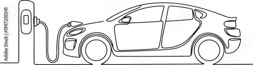 Electric car charging at a charging station automobile