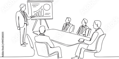 Business meeting with presenter and four seated participants