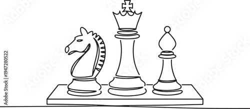 Chess Pieces King Knight Bishop Single Line Drawing