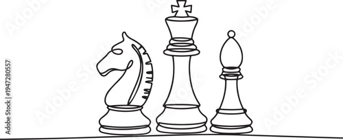 Chess King Knight Bishop Continuous Line Art game