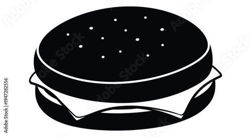 A black silhouette of a hamburger on a white background, a simple vector illustration of a classic cheeseburger