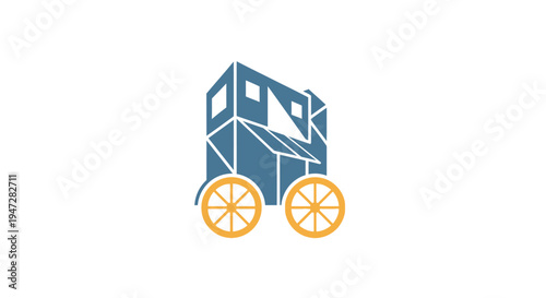 Vintage Style Food Cart or Wagon with Wheels Icon on Isolated White Background