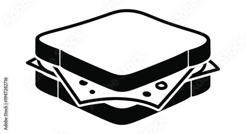 A stylized vector illustration of a sandwich with a black and white color scheme, presented on a clean white background, ideal for use in graphic design, food blogs, or restaurant menus.