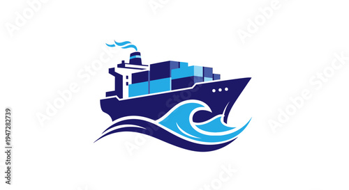 Cargo container ship sailing on ocean waves icon on isolated white background.