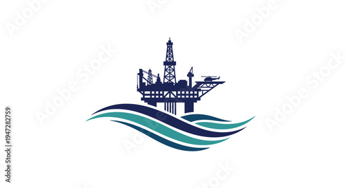 Offshore Oil Rig Platform with Waves Logo Design Representing Energy Industry in Bright Studio
