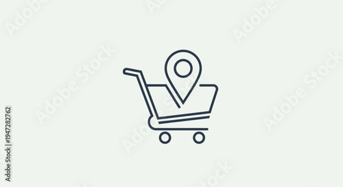 Shopping Cart with Map Pin Location Icon for Local Delivery and Store Finder in Bright Studio