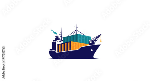 Cargo Ship with Containers for Global Logistics and Shipping Services on Isolated White Background