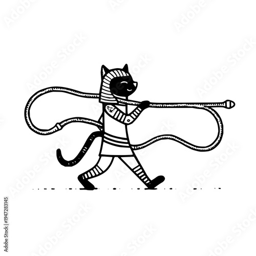 Mummified Cat Whipping, Ancient Egyptian Style, Isolated on White