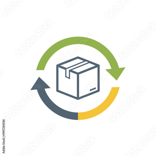 Recycling symbol with a package.