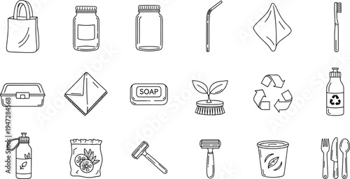 Collection of eco-friendly and reusable items for a sustainable lifestyle