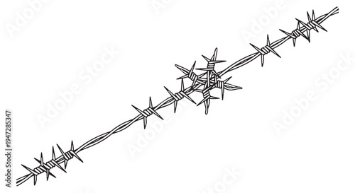 A black and white illustration of a coil of barbed wire on a plain background