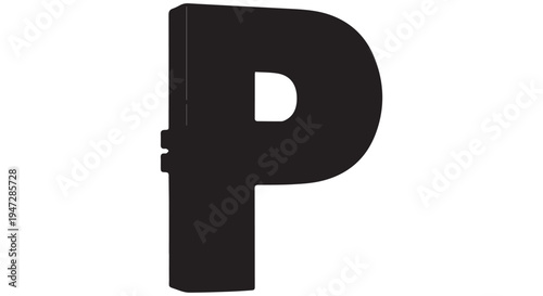 A large black letter P on a Transparent Background with a hinge attached