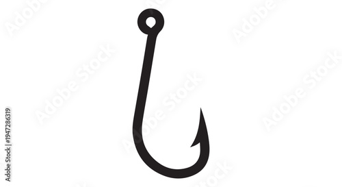 A simple black fishing hook on a Transparent Background for outdoor and recreational activities
