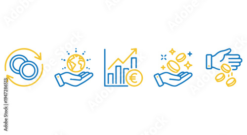 A set of colorful financial icons representing growth and investment on a Transparent Background