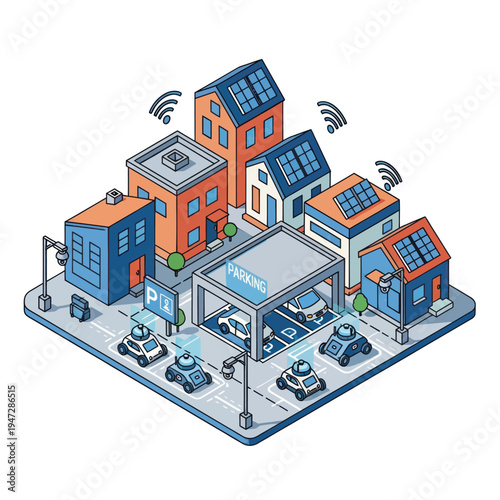 Smart City with Autonomous Vehicles and Solar Powered Homes.
