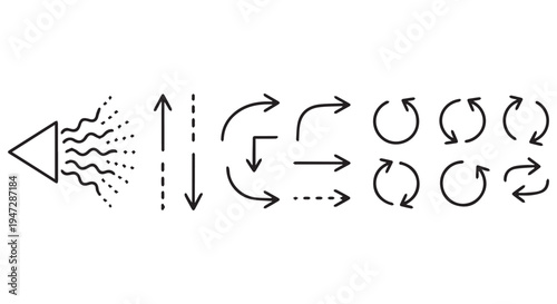 A diagram showing various types of arrows and their directions in a simple black and white design
