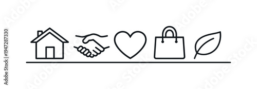 Local community support and neighborhood cooperation where people share resources, help each other, and build resilient social connections in everyday environments, house, handshake, heart