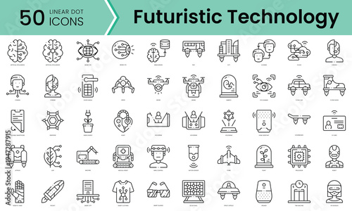 Set of futuristic technology icons. Line art style icons bundle. vector illustration