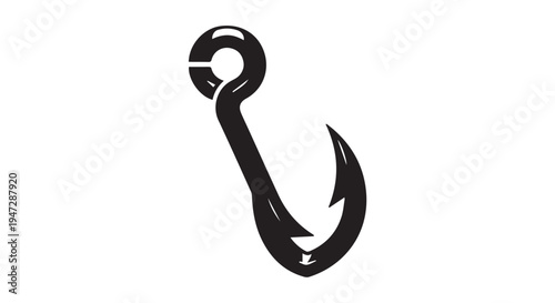 A black fishing hook on a Transparent Background, symbolizing fishing and outdoor activities