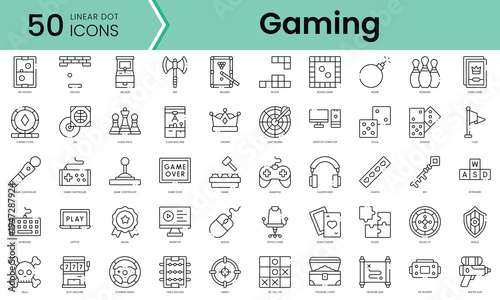 Set of gaming icons. Line art style icons bundle. vector illustration