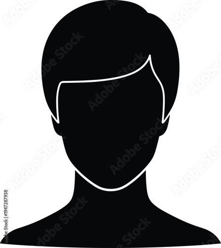 Human head and shoulders silhouette, generic profile avatar illustration for identity placeholder, user profile, digital application, anonymous concept